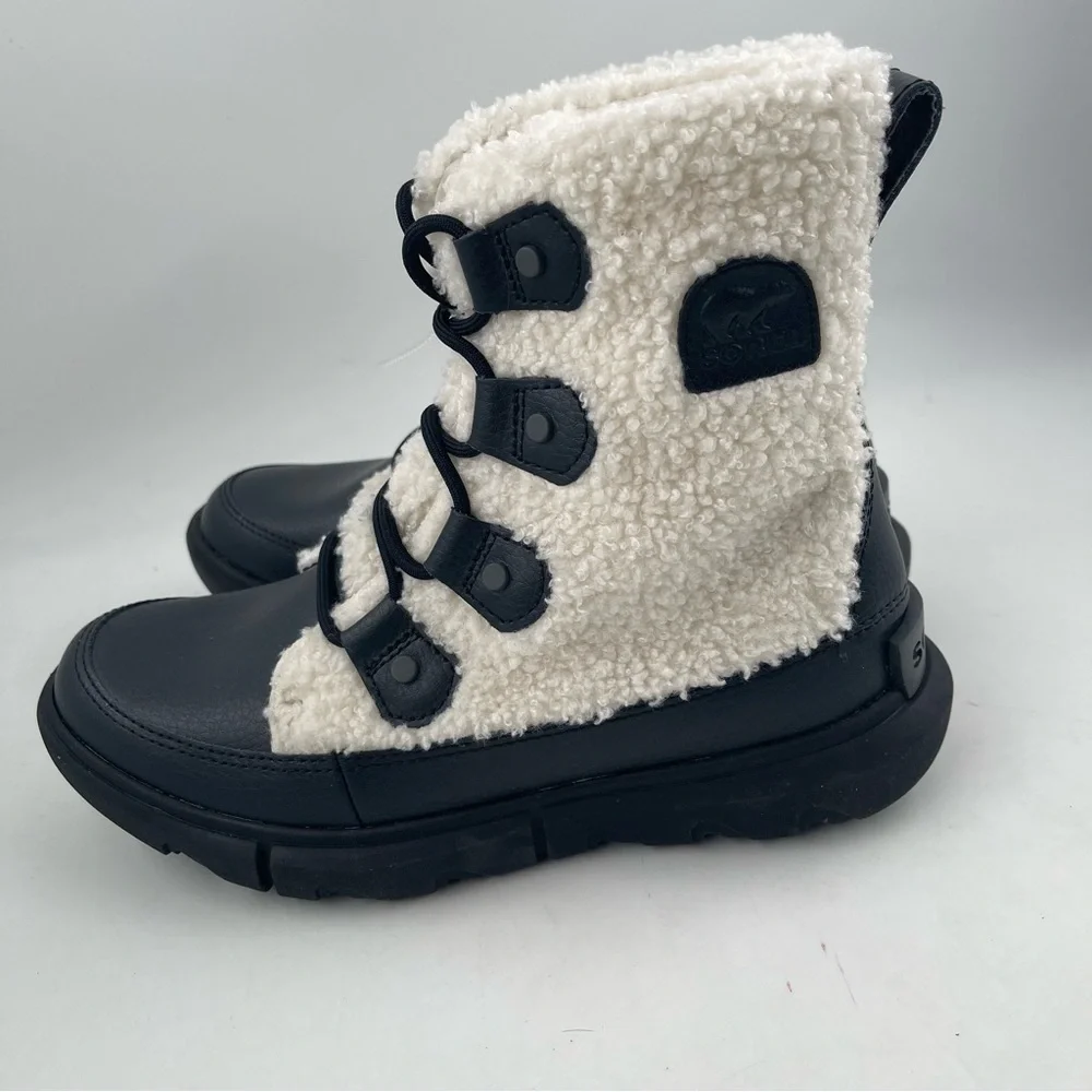 Sorel Womens Explorer II Joan Cozy-Size 6.5-Black & White Sherpa Boot-Ships Free